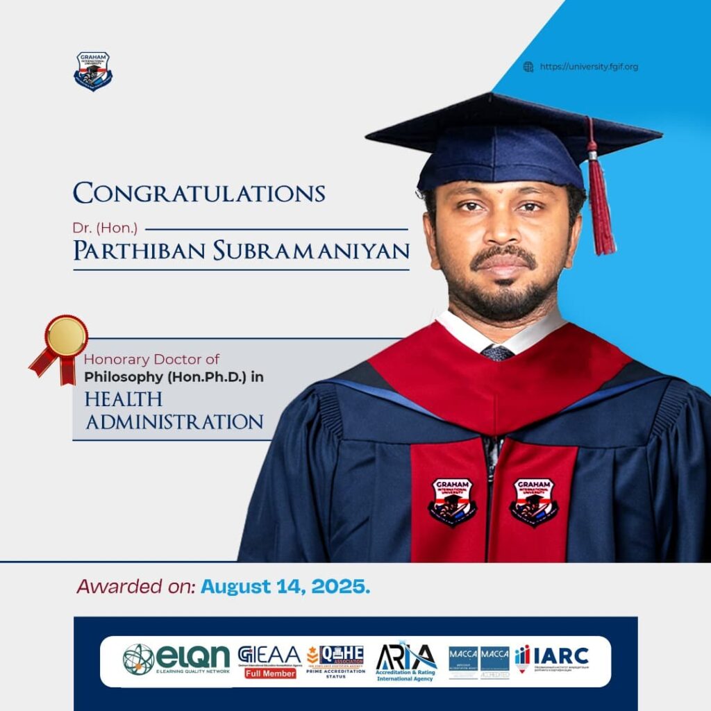 GIU Awards Honorary Doctorate to Parthiban Subramaniyan